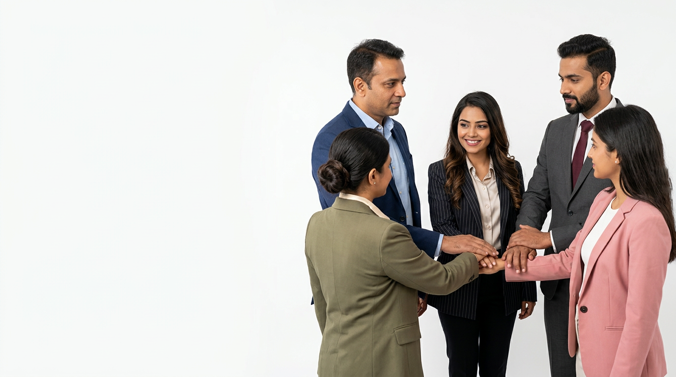 Team and family members joining hands in agreement